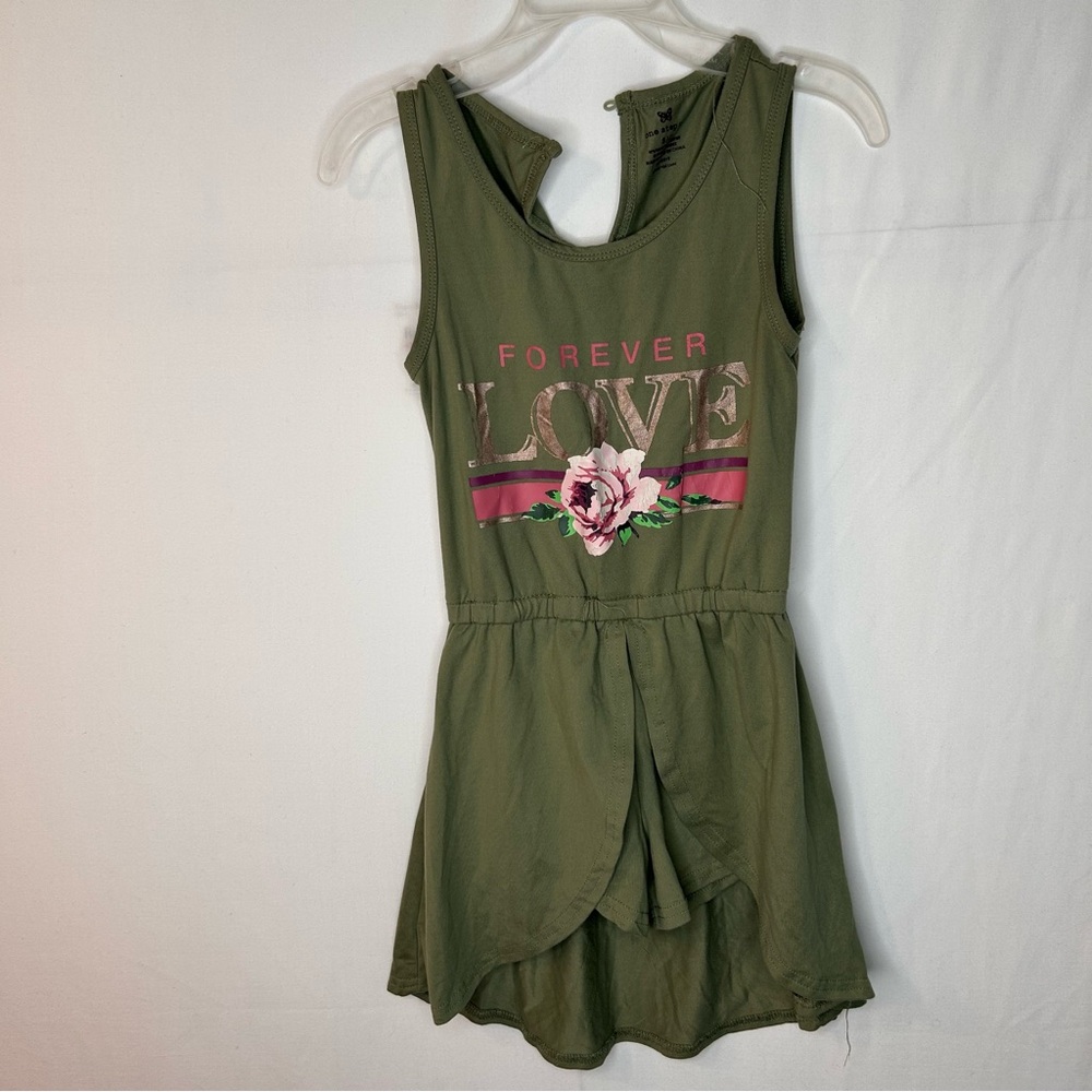 One Step Ahead Olive Sleeveless Top Romper with Pink Accents Size S /4